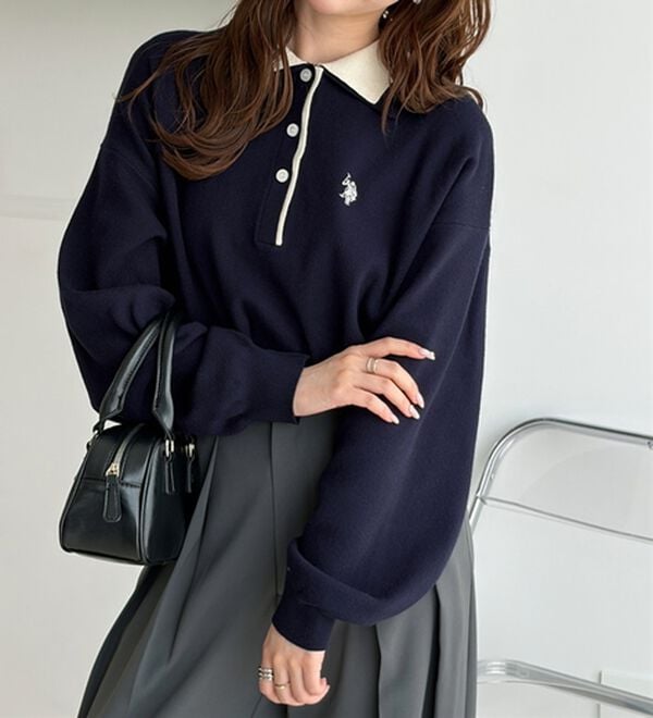 GeeRA（ジーラ）の「【Ｕ．Ｓ．ＰＯＬＯ　ＡＳＳＮ．】バイカラーポロ衿ニット（ニット・セーター）」｜詳細画像