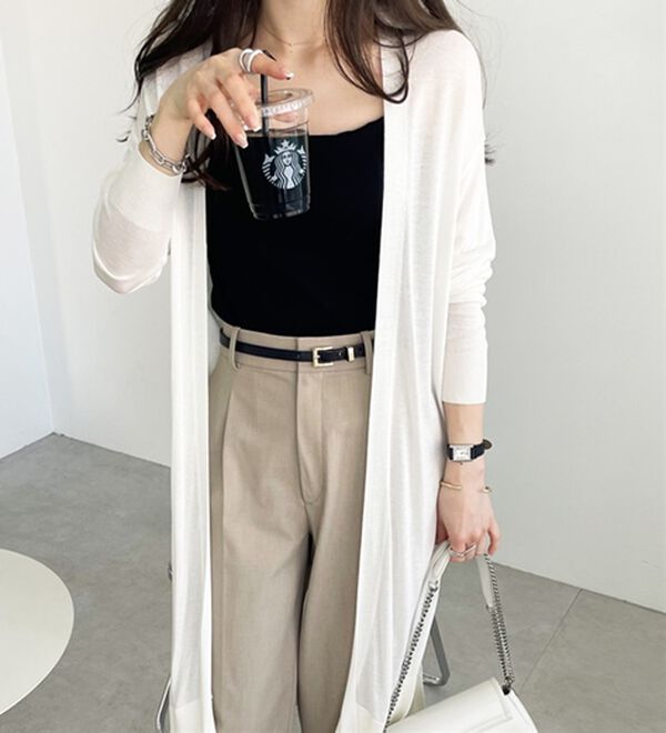 GeeRA（ジーラ）の「【3つの機能付】ロングニットカーディガン（ミディ丈）（ニットカーディガン）」｜詳細画像