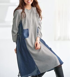 BELLUNA（ベルーナ）の「デニム切替ポケットデザインワンピース（カットソーワンピース）」｜詳細画像