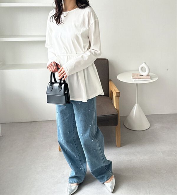 GeeRA（ジーラ）の「リボン付きペプラムカットソー（カットソー）」｜詳細画像