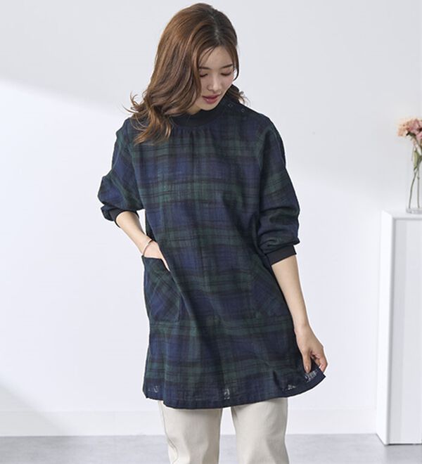 BELLUNA（ベルーナ）の「【２枚組】綿スラブ素材かっぽうチュニック（チュニック）」｜詳細画像