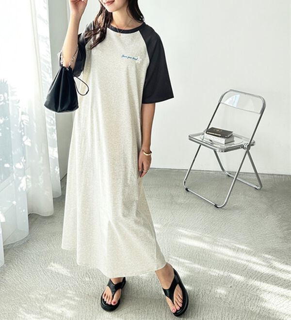 GeeRA（ジーラ）の「ラグラン配色プリントＴシャツワンピース（カットソーワンピース）」｜詳細画像