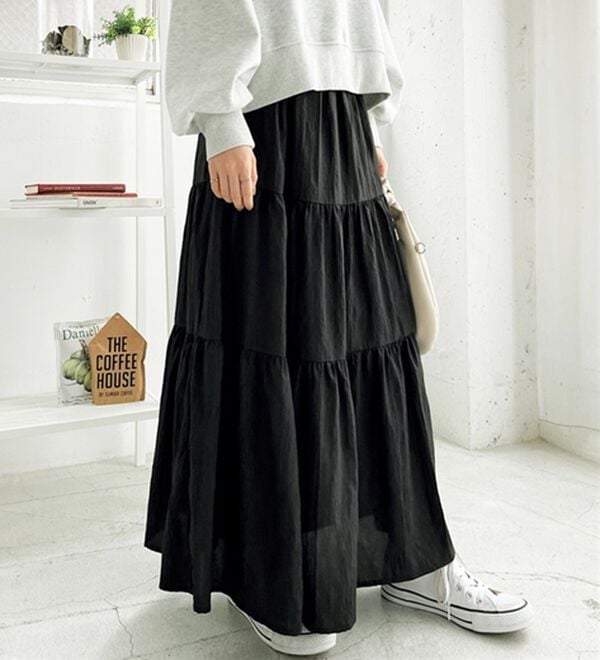 GeeRA（ジーラ）の「ワッシャーボリュームティアードスカート（ロングスカート）」｜詳細画像