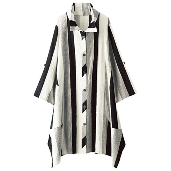 BELLUNA（ベルーナ）の「サッカー素材ストライプ柄シャツチュニック（シャツ）」｜詳細画像