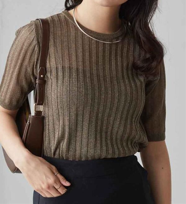 RANAN（ラナン）の「5分袖シアーラメリブニット（ニット・セーター）」｜詳細画像