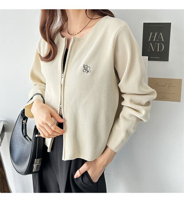 【yuru】 2023 ルネ ダブルジップ パール ニット カーディガン yuru】 2023 ルネ ダブルジップ パール ニット カーディガン Rene ルネ