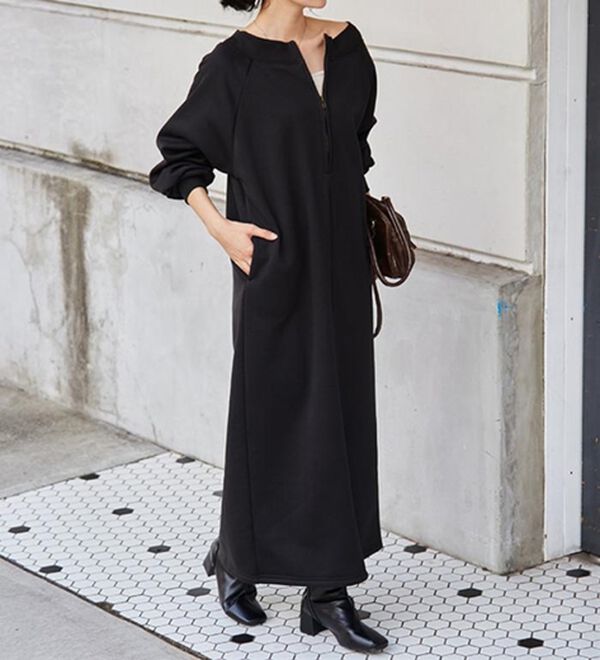 RANAN（ラナン）の「裏起毛ハーフジップワンピース（ロングワンピース）」｜詳細画像