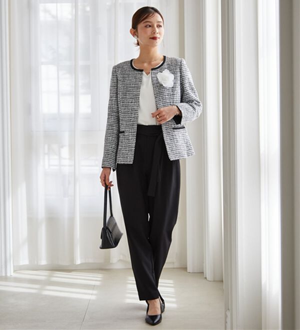 RANAN（ラナン）の「【４点セット】洗える！選べるボトムスーツセット（パンツスーツ）」｜ﾓﾉﾄｰﾝ(ﾎﾜｲﾄﾌﾞﾗｳｽ／ﾃｰﾊﾟｰﾄﾞ)