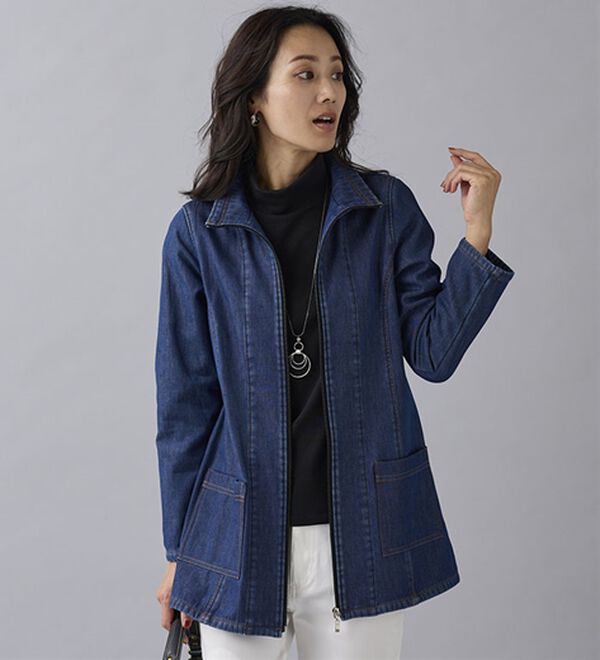 BELLUNA（ベルーナ）の「春のお出かけに！デニムボンディング素材ジャケット（ハーフコート）」｜詳細画像