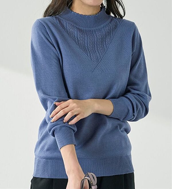 BELLUNA（ベルーナ）の「静電防止！洗えるウール入り透かし編みセーター（ニット・セーター）」｜詳細画像