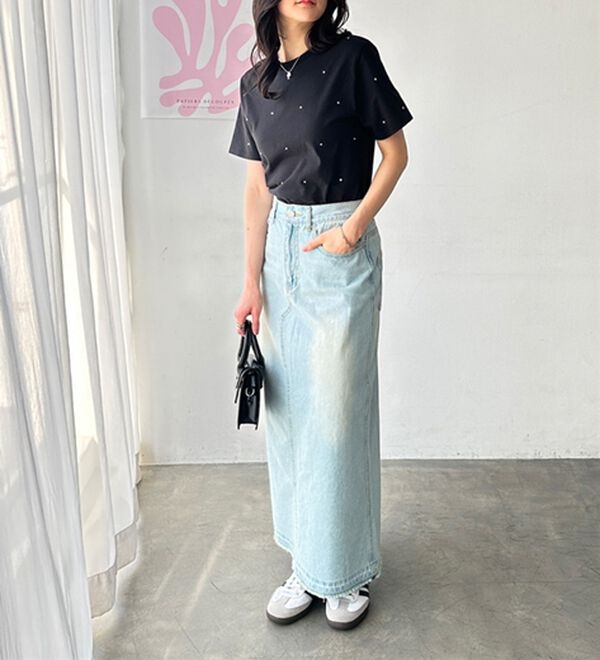 GeeRA（ジーラ）の「綿１００％ラインストーンドットＴシャツ（カットソー）」｜詳細画像