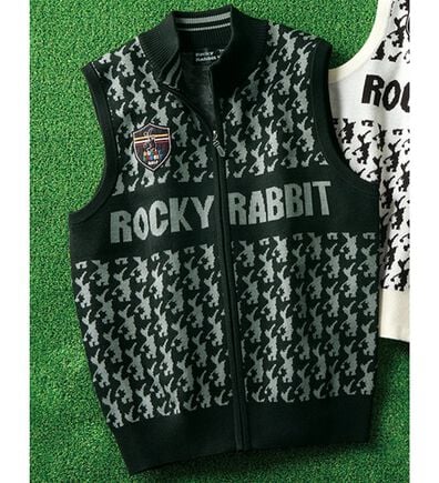 「＜ロッキーラビット＞総柄ニットベスト（メンズベスト）」