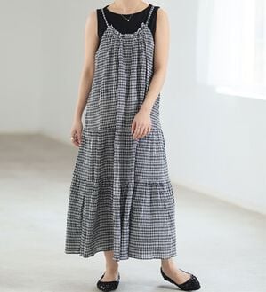 A HAPPY MARILYN（アハッピーマリリン）の「【Ｌ～６Ｌ】【風通るプレミアム】ティアード切替キャミワンピース（ロングワンピース）」｜ギンガム