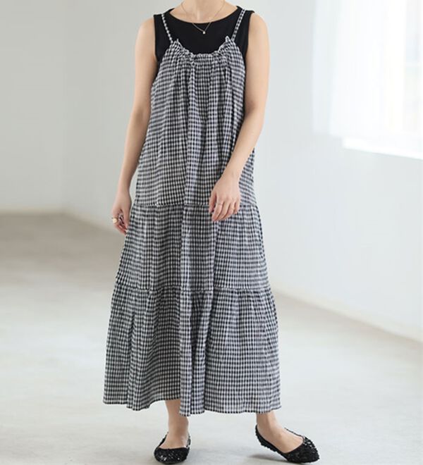 A HAPPY MARILYN（アハッピーマリリン）の「【Ｌ～６Ｌ】【風通るプレミアム】ティアード切替キャミワンピース（ロングワンピース）」｜ギンガム