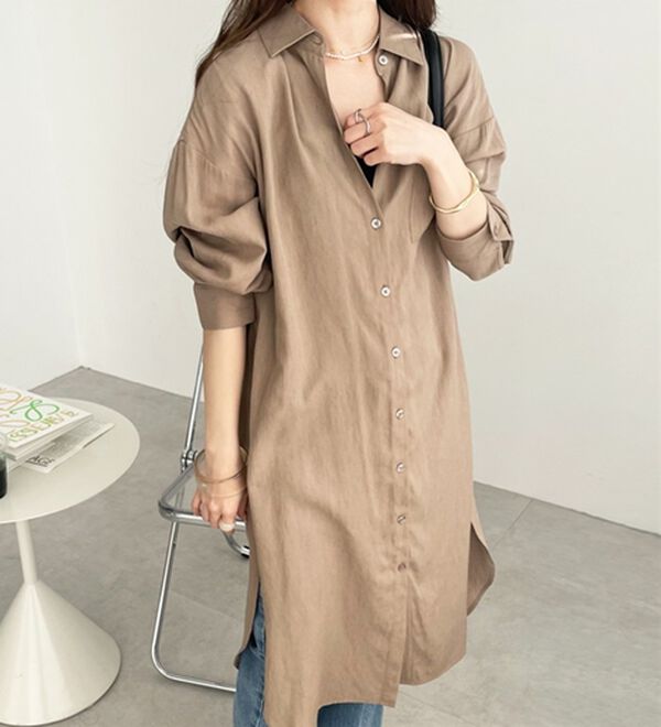 GeeRA（ジーラ）の「スリット入りロングシャツワンピース（シャツワンピース）」｜詳細画像