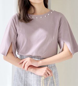 alotta（アロッタ）の「【接触冷感】綿１００％パール調デザインＴシャツ　さらひやりコットン（Tシャツ）」｜ラベンダー