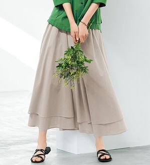 BELLUNA（ベルーナ）の「ふわりと揺れる綿素材フレアースカート（ロングスカート）」｜グレージュ
