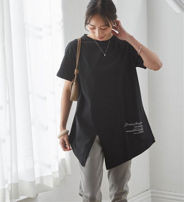 RANAN（ラナン）の「【ひんやり】ロゴプリントチュニックTシャツ（Tシャツ）」｜詳細画像