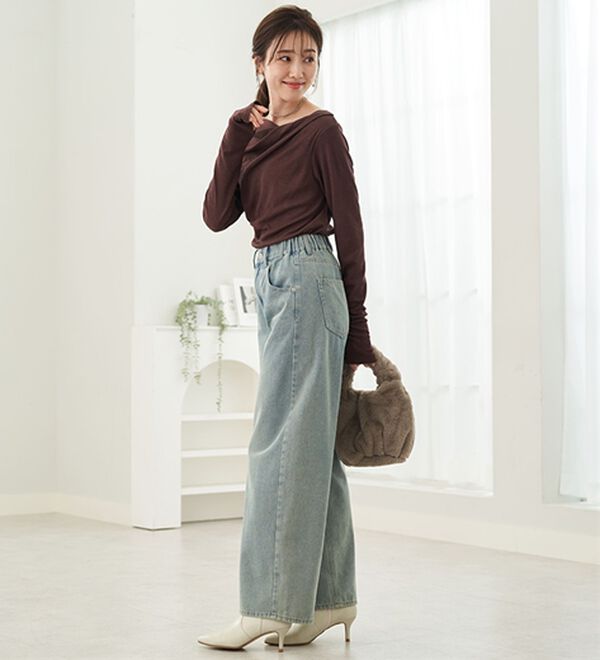 BELLUNA（ベルーナ）の「オシャレに見えるカーブデニムパンツ（ワイドパンツ・ガウチョ）」｜詳細画像