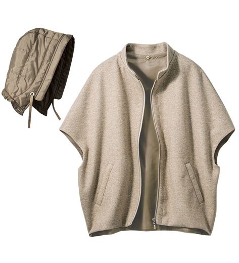 FENDI ポンチョ ベージュ FXX722 チェック フード FENDI フード付き