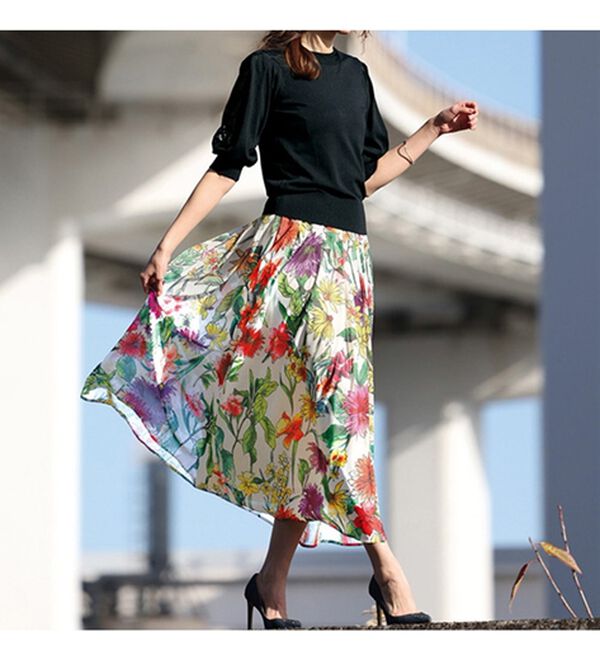 フラワープリントシフォンスカート - ベルーナ【公式】 