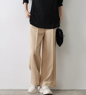 Pierrot（ピエロ）の「【選べる丈】楽ちんきれい高見えワイドパンツ（ワイドパンツ・ガウチョ）」｜ベージュ