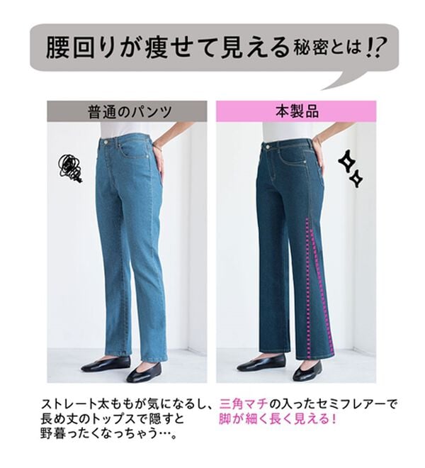 BELLUNA（ベルーナ）の「細見せ！セミフレアーデニムパンツ（フルレングスパンツ）」｜詳細画像