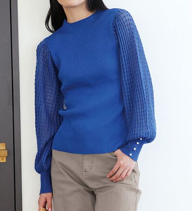 RANAN（ラナン）の「パール調ボタン付シアー袖ニットプルオーバー（ニット・セーター）」