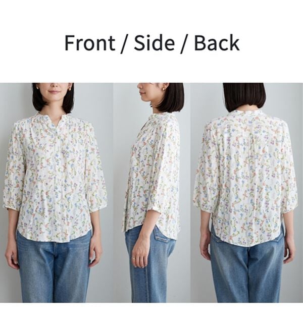 BELLUNA（ベルーナ）の「レーヨン素材ギャザー使いプリントブラウス（ブラウス）」｜詳細画像