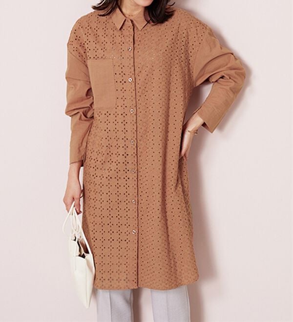 BELLUNA（ベルーナ）の「【Ｌａｇｒｉｌｕａ】ヴィンテージレース切替シアーロングシャツ（シャツワンピース）」｜詳細画像