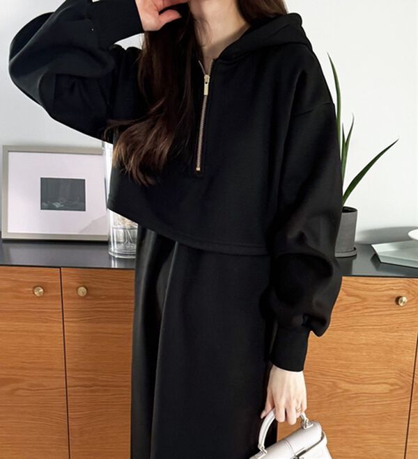 GeeRA（ジーラ）の「セットアップ風ハーフジップワンピース（カットソーワンピース）」｜詳細画像