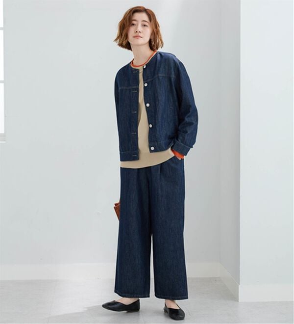 BELLUNA（ベルーナ）の「やわらかデニム素材ウエストタブパンツ（ワイドパンツ・ガウチョ）」｜詳細画像