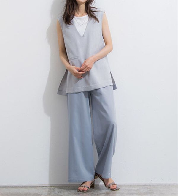 Pierrot（ピエロ）の「【選べる丈】ストレッチツイルワイドパンツ（ワイドパンツ・ガウチョ）」｜詳細画像