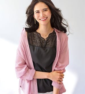 BELLUNA（ベルーナ）の「レース素材カップ付タンクトップ（タンクトップ・キャミソール）」｜チャコール