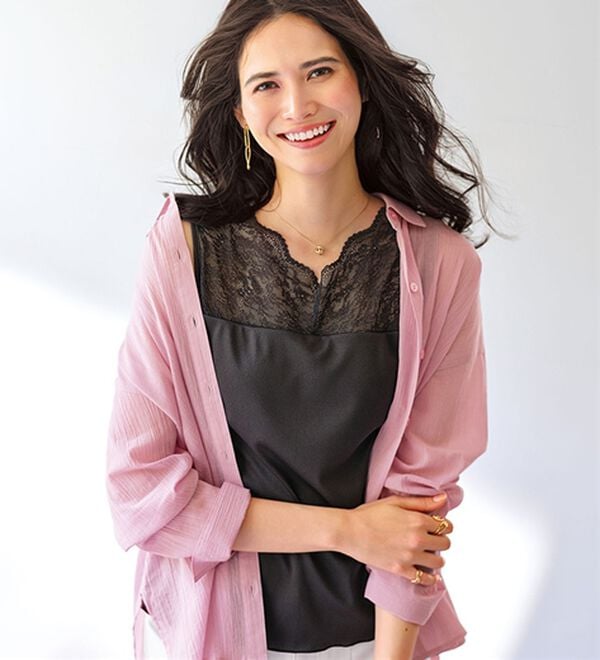 BELLUNA（ベルーナ）の「レース素材カップ付タンクトップ（タンクトップ・キャミソール）」｜チャコール