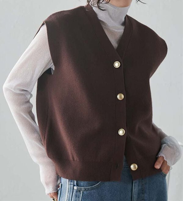 RANAN（ラナン）の「【ムースタッチ】洗える！ゴールド調ボタンニットベスト（ベスト）」｜詳細画像