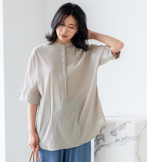 BELLUNA（ベルーナ）の「綿１００％ワッシャー素材ゆったりドルマンブラウス（ブラウス）」｜詳細画像