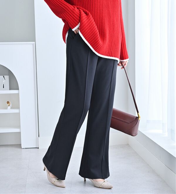 alotta（アロッタ）の「カットジョーゼットフレアパンツ（フルレングスパンツ）」｜ダークネイビー