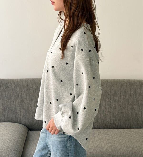 GeeRA（ジーラ）の「ドット刺繍ハーフジップダンボールトップス（カットソー）」｜詳細画像