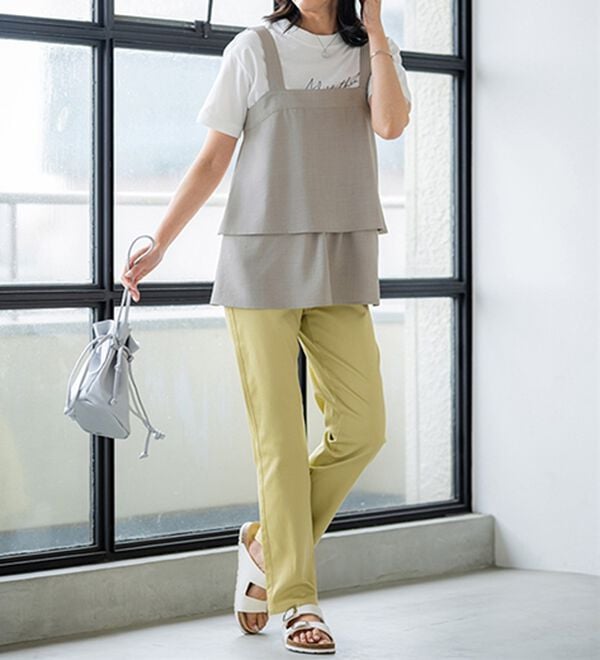 BELLUNA（ベルーナ）の「サラリ速乾！綿サテンストレッチカラーパンツ（フルレングスパンツ）」｜詳細画像