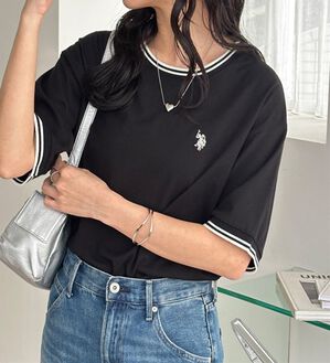 GeeRA（ジーラ）の「【ＵＳ．ＰＯＬＯ．ＡＳＳＮ】ライン配色Ｔシャツ（Tシャツ）」｜ブラック