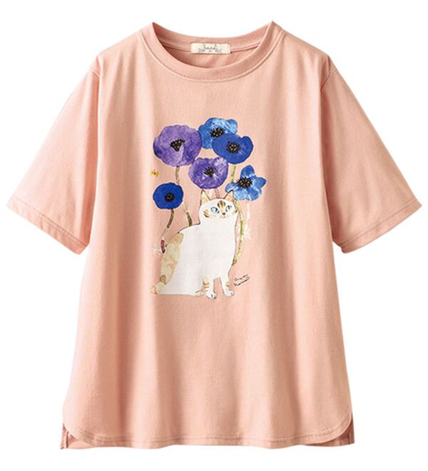 BELLUNA（ベルーナ）の「アーティストコラボねこプリントＴシャツ（カットソー）」｜詳細画像
