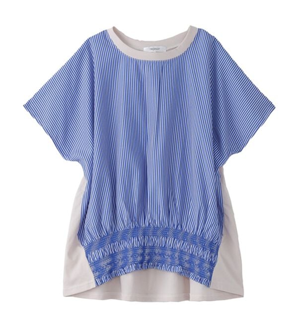 BELLUNA（ベルーナ）の「【ひんやり接触冷感】シャーリング使い異素材切替プルオーバー（カットソー）」｜詳細画像