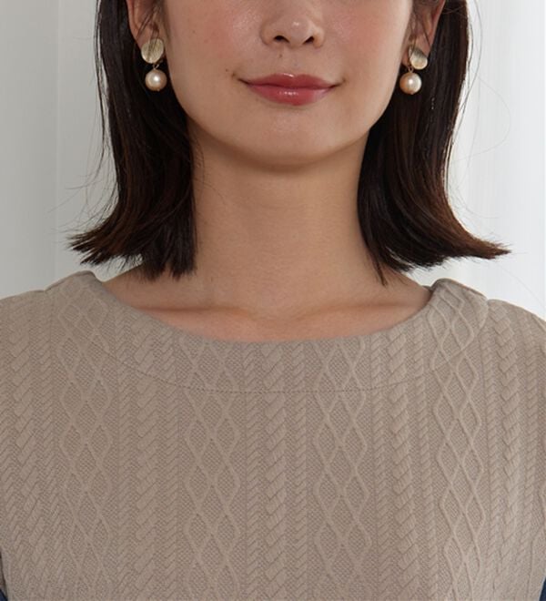 BELLUNA（ベルーナ）の「ケーブル&times;デニム切替チュニック（チュニック）」｜詳細画像