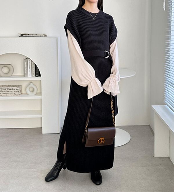 ⭐︎おと⭐︎ 袖ブラウスドッキングニットワンピース - ベルーナ【公式】