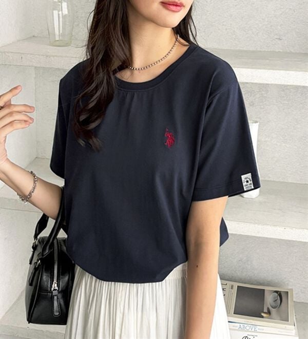 GeeRA（ジーラ）の「【ＵＳ．ＰＯＬＯ．ＡＳＳＮ】接触冷感ワンポイント刺繍Ｔシャツ（Tシャツ）」｜ネイビー