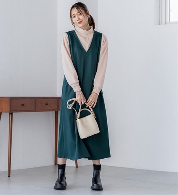 BELLUNA（ベルーナ）の「【選べる丈】シュッと体型カバー！ジャストフィットらくらくジャンパースカート（ジャンパースカート）」｜詳細画像