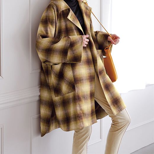 メゾンレネー　チェック　フード　ロングコート コート チェスターコート ロングコート レディース ロング グレン