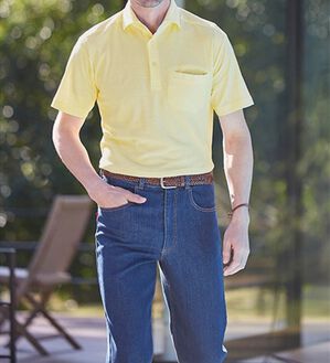 「強撚綿１００％ドレスポロシャツ（メンズポロシャツ）」｜イエロー