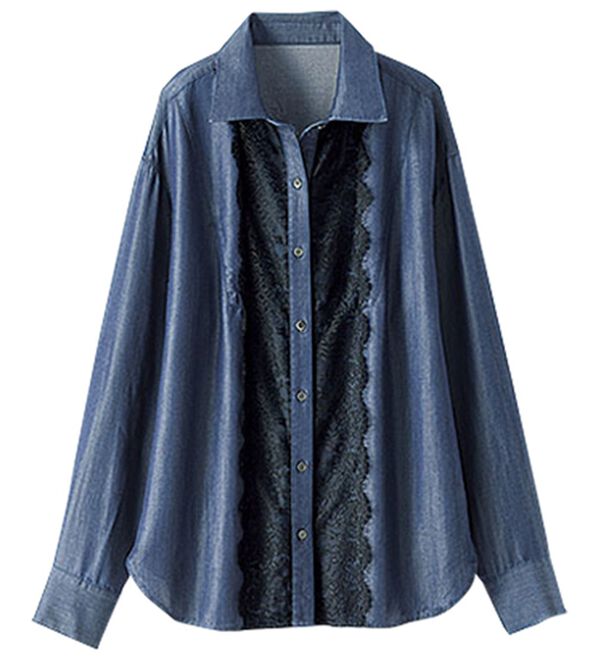 BELLUNA（ベルーナ）の「デニム素材レース使いシャツチュニック（チュニック）」｜詳細画像